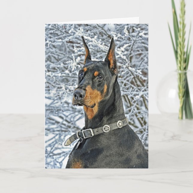 Carte givrée de vacances de jour de dobermann (Devant)