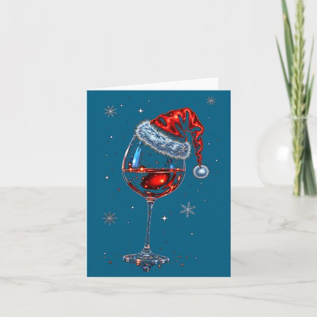 Carte Gl Of Red Wine Santa Hat Christmas 2025 Women Men  (Devant)