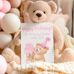 Carte Glace à l'ours en peluche pour fille d'anniversair