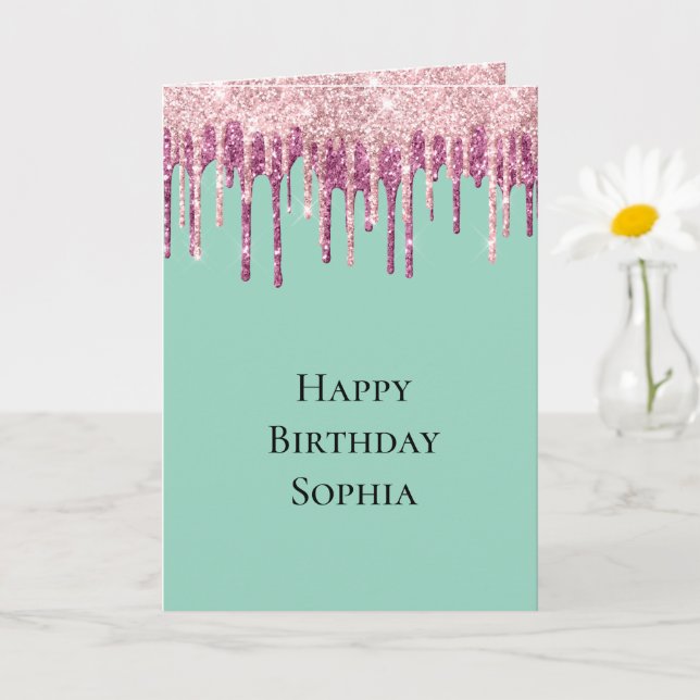 Carte Glace Anniversaire Drips Glitter Crème Glacée Rose (Petite plante)