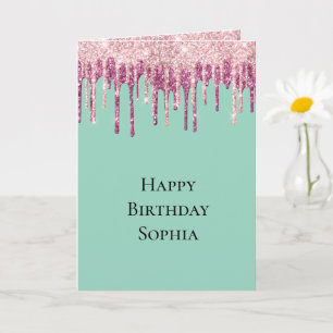 Carte Glace Anniversaire Drips Glitter Rose Bonbon Menth