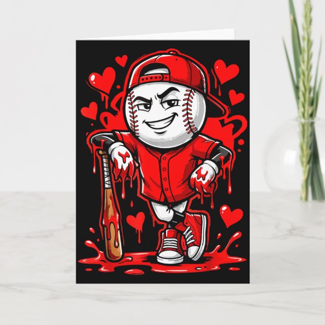 Carte Glace Baseball Drip Cœur Rouge Saint Valentin Garç (Devant)