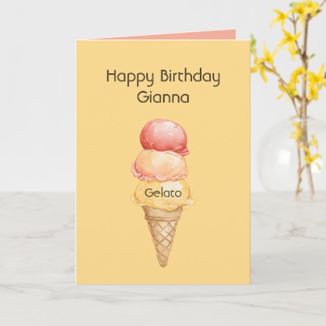 Carte Glace italienne rouge jaune en cône d'anniversaire (Fleur jaune)