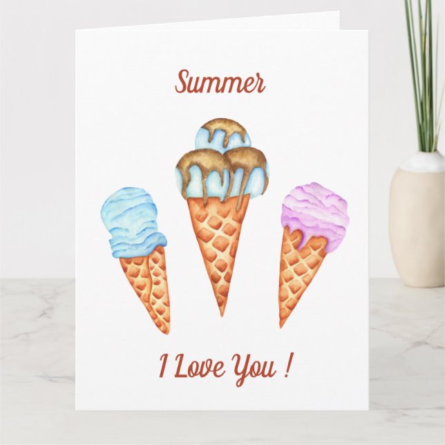 Carte Glace Je T'aime Mignon Été    (Devant)