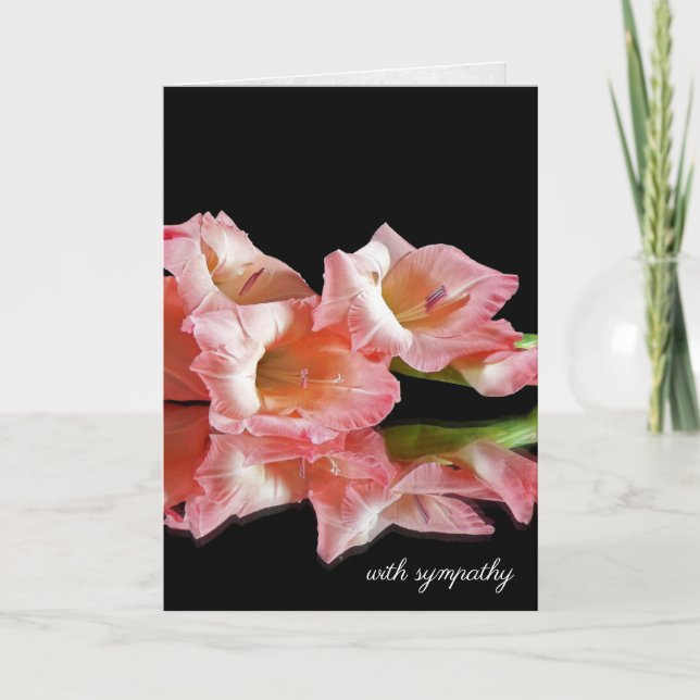 Carte Gladiolus rose sur la Sympathie noire (Devant)