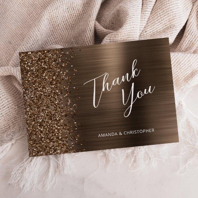 Carte Glam Bronze Metallic Wedding Flat Thank You (Créateur téléchargé)