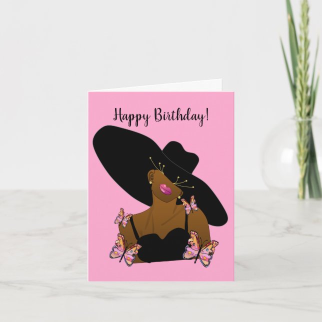 Carte Glam Maman Papillon rose Anniversaire (Devant)