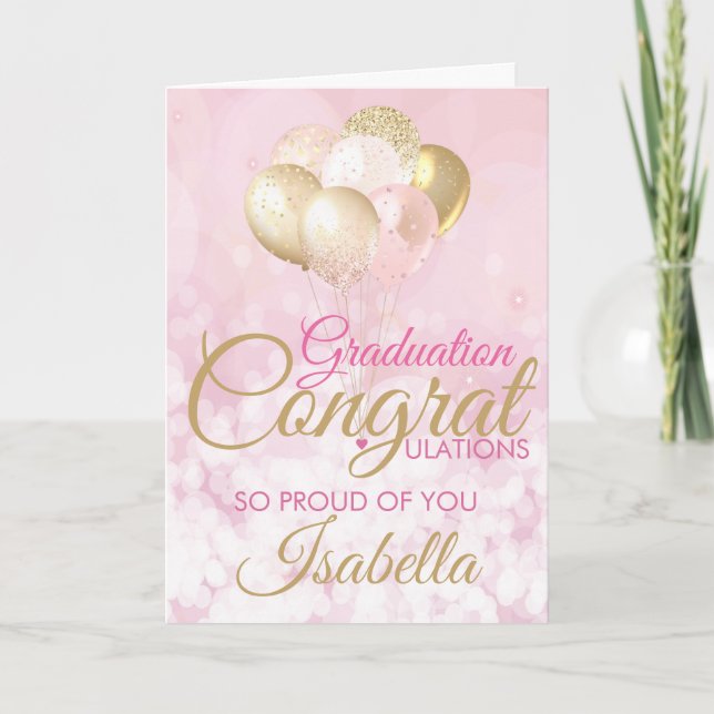 Carte Glam Pink Gold Graduation Félicitations (Devant)