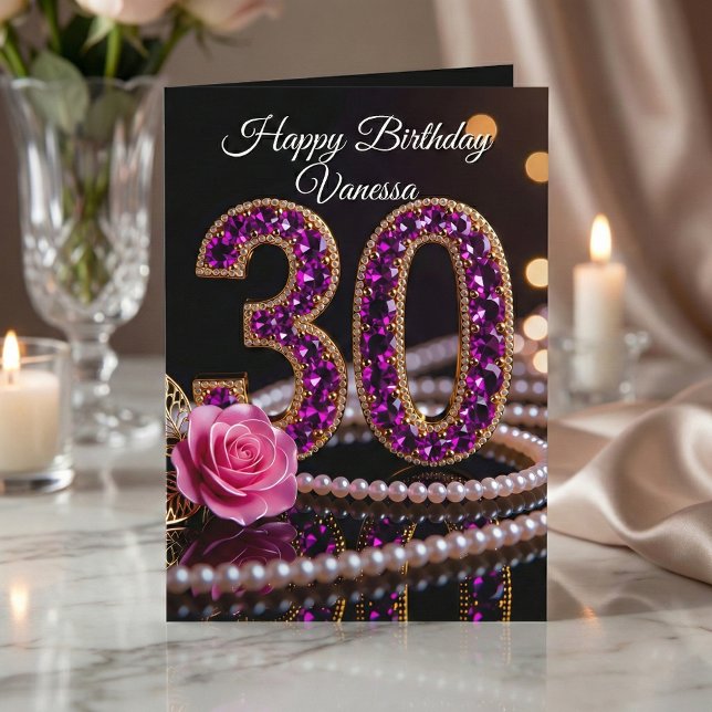 Carte Glam Purple Amethyst Gems and Pearls 30th Birthday (Créateur téléchargé)