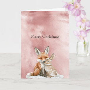 Carte Glam Rose Blush Rose Renard Lapin Noël