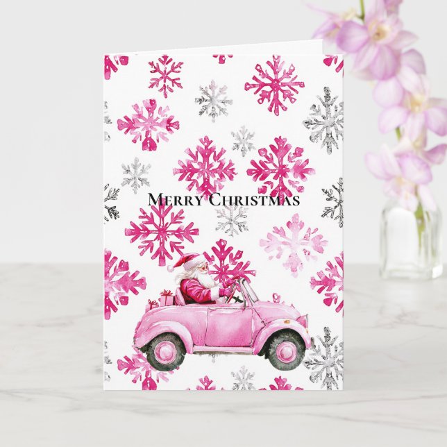 Carte Glam Santa Pink Car Christmas Snowflakes (Orchidée)