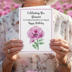 Carte Glamma Joyeux Anniversaire Août Poppy Violet 