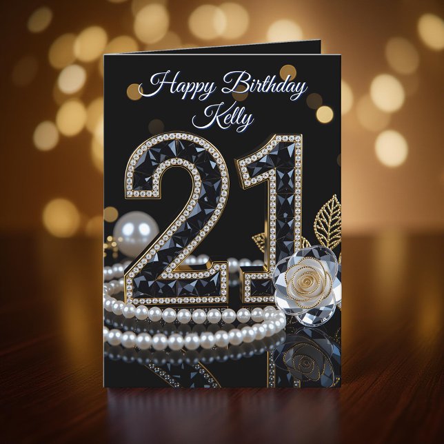 Carte Glamour Black Gemstone Rose Blanche 21e Anniversai (Créateur téléchargé)