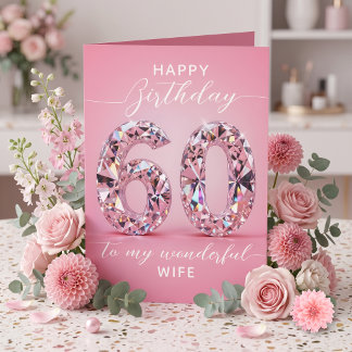 Carte Glamour Diamant Rose Étincelant 60e Anniversaire