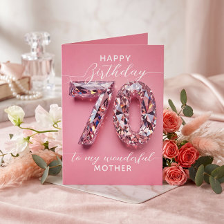 Carte Glamour Élégant Anniversaire 70 Ans Diamant Rose É