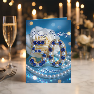 Carte Glamour Marine Blue Gems and Pearls 50e anniversai