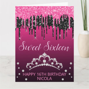 Carte Glamour Noir & Rose qui dégouline de paillettes Sw