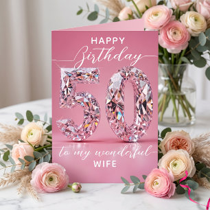 Carte Glamour Rose Pierre Précieuse Étincelante 50e Anni