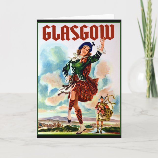 Carte Glasgow Scottisl Girl Dancing with Bagpiper (Devant)