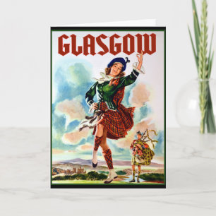 Carte Glasgow Scottisl Girl Dancing with Bagpiper