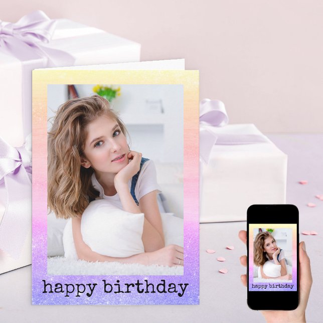 Carte Glitter Dust Unicorn Rainbow Girly Photo Birthday (Créateur téléchargé)