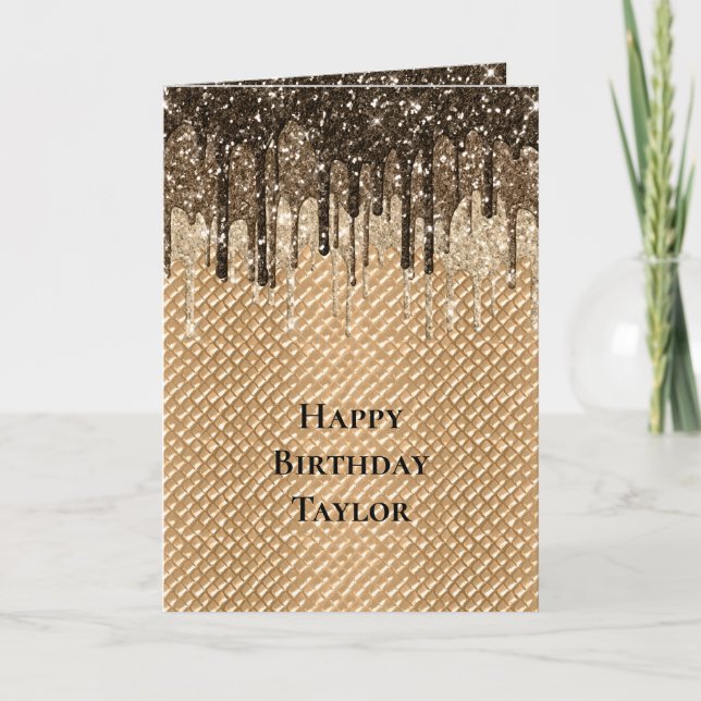 Carte Glitter gouttes de cône de glace au chocolat Anniv (Devant)