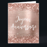 Carte Glitter Rose Gold Foil Big Joyeux Anniversaire<br><div class="desc">Parties scintillant d'or rose scintillante au format vertical sur les bords supérieur et inférieur d'un rose doré faux rose brillant style métal brossé à l'art numérique de papier sombre. Customisez le texte du Joyeux Anniversaire selon vos besoins pour votre événement spécial. Les couleurs principales sont le rose, le blush, l'or...</div>