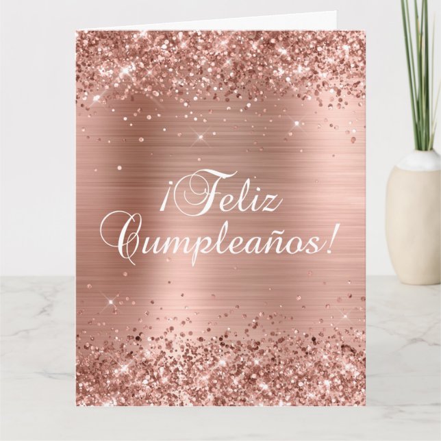 Carte Glitterature Rose Gold Foil Big Feliz Cumpleaños (Devant)