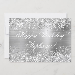 Carte Glittery Argent Fancy Bonne Anniversaire