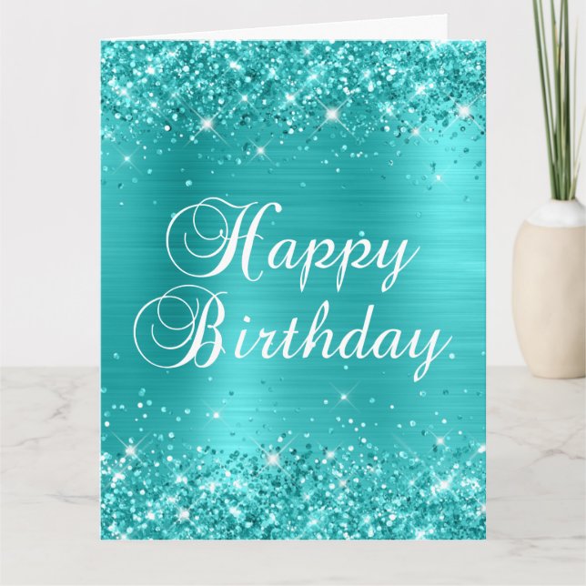 Carte Glittery Blue Turquoise Gros anniversaire heureux (Devant)