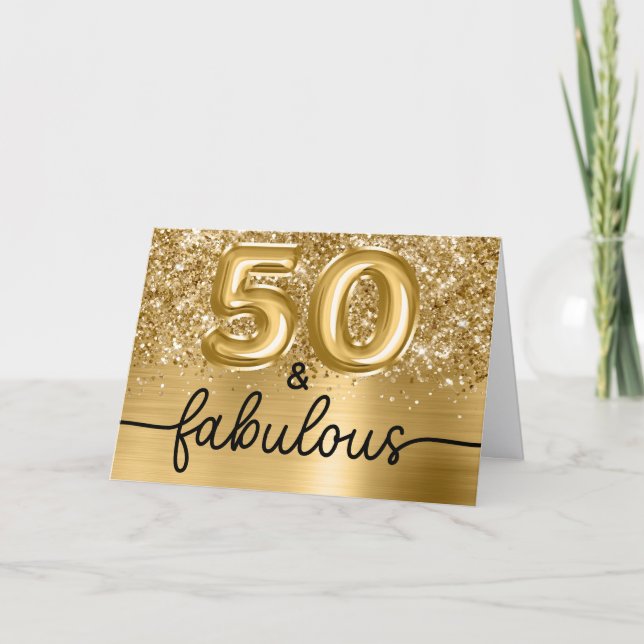 Carte Glittery Gold Glam 50 and Fabulous (Devant)