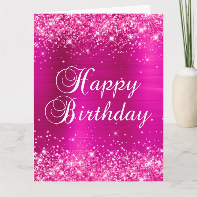 Carte Glittery Hot Rose Foil Gros anniversaire heureux (Devant)