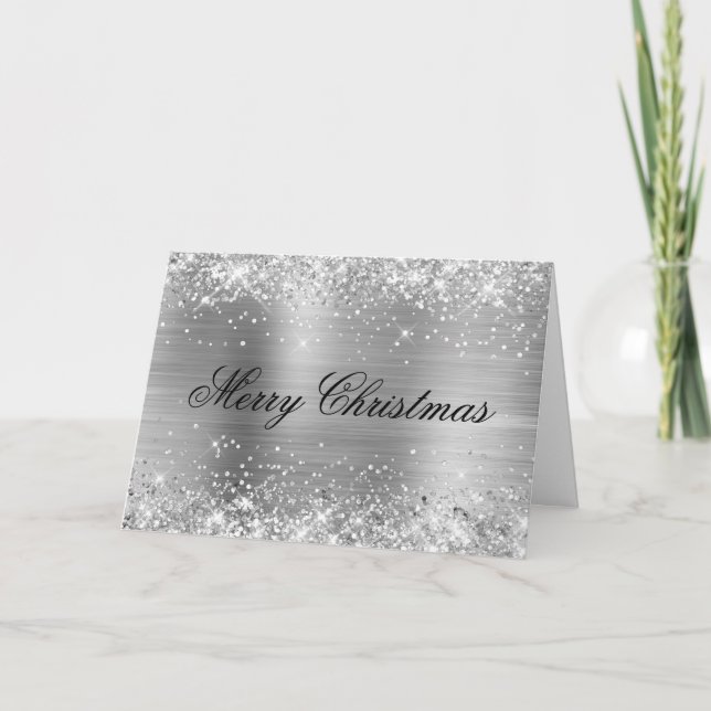 Carte Glittery Metallic Silver Family Photo (Devant)