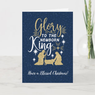 Carte Gloire au nouveau-né Roi Noël paillettes