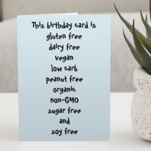 Carte Gluten Dairy Sugar Soy Carb Gratuit Amusant Annive