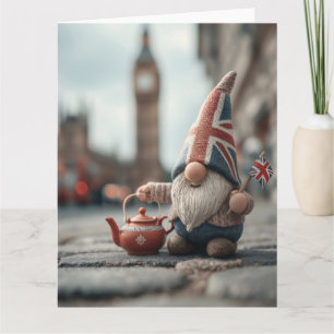 Carte Gnome britannique avec Casquette Union Jack et thé