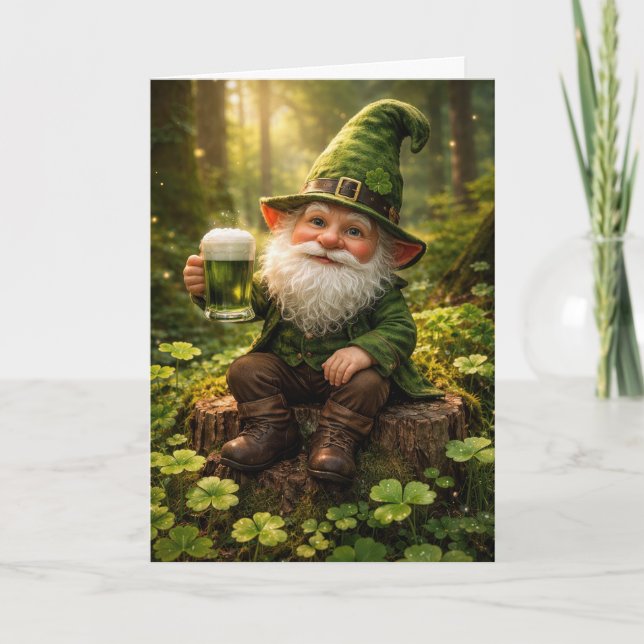Carte Gnome de la Saint-Patrick avec bière verte (Devant)