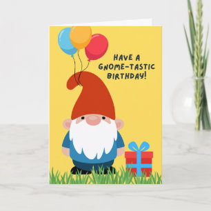 Carte Gnome de l'anniversaire avec ballons et cadeau