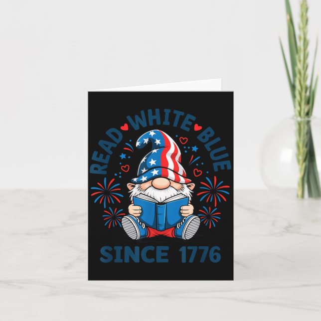 Carte Gnome de lecture blanc bleu de lecture patriotique (Devant)