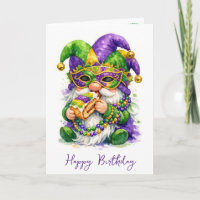 Gnome de Mardi Gras d'anniversaire mangeant une ga