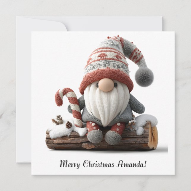Carte Gnome de Noël mignonne avec un Sucre de canne sur  (Devant)