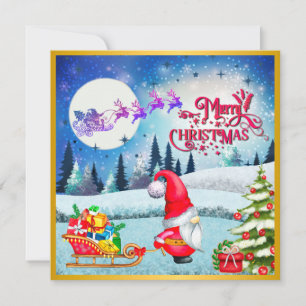 Carte Gnome De Noël Neige Et Cadeaux De Sleigh Père Noël