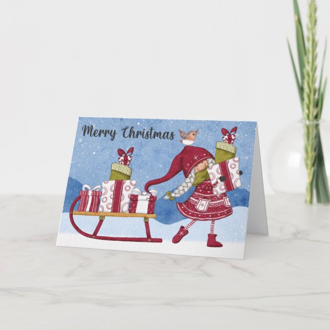 Carte Gnome de vacances avec cadeau de Noël (Devant)