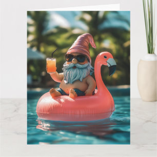 Carte Gnome d'été en lunettes de soleil sur flotteur de