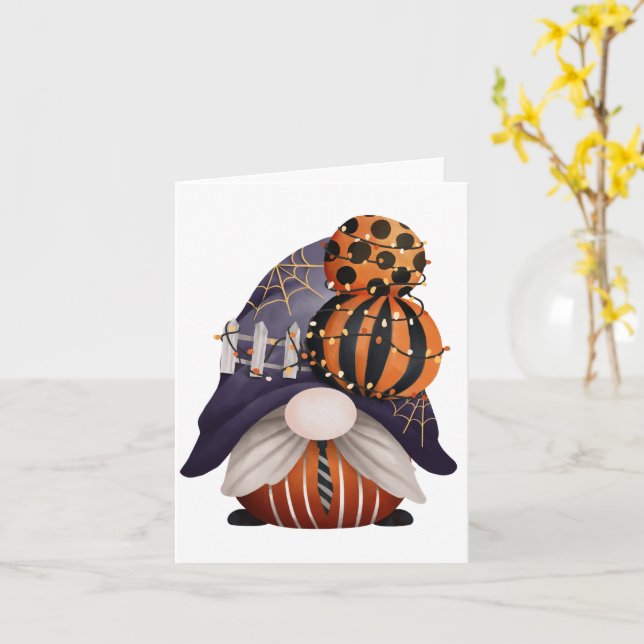 Carte Gnome d'Halloween violet et orange (Fleur jaune)