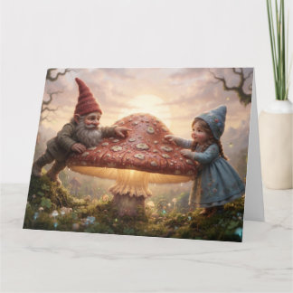 Carte Gnome Magique Et Fille Dans La Forêt Avec Champign