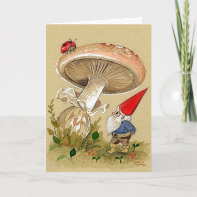 Carte Gnome trouve une coccinelle et un champignon (Devant)