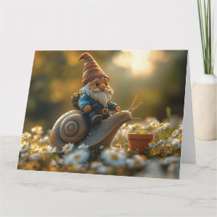 Carte Gnome Whimsical sur Snail Ride Magical Garden Scèn