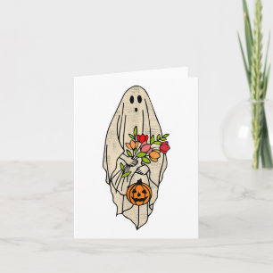Carte Gnoovy Vintage rétro Halloween Fleur Ghost Pumpki
