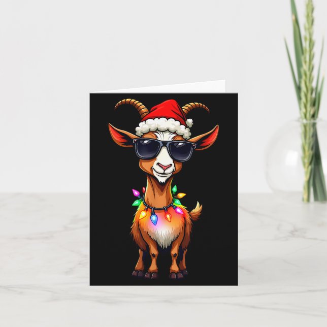 Carte Goat Santa Hat Lights Christmas Cute Xmas Pajama  (Devant)
